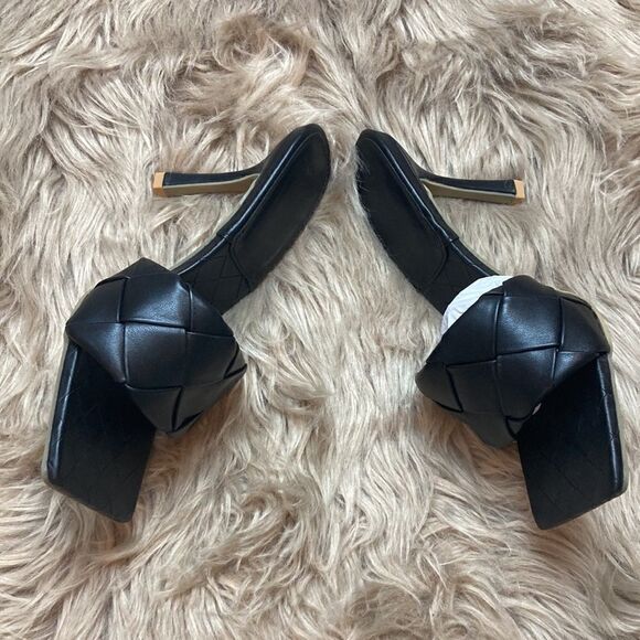 Square Open Toe Leather Mule Woven Slide Stiletto SlipOn Quilted Backless Sandal - Picture 7 of 14